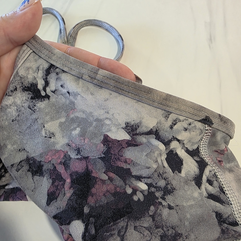 Lululemon Athletica 10 Power Y Sports Bra Gray & Pink Floral Sporty Yoga - Picture 7 of 13